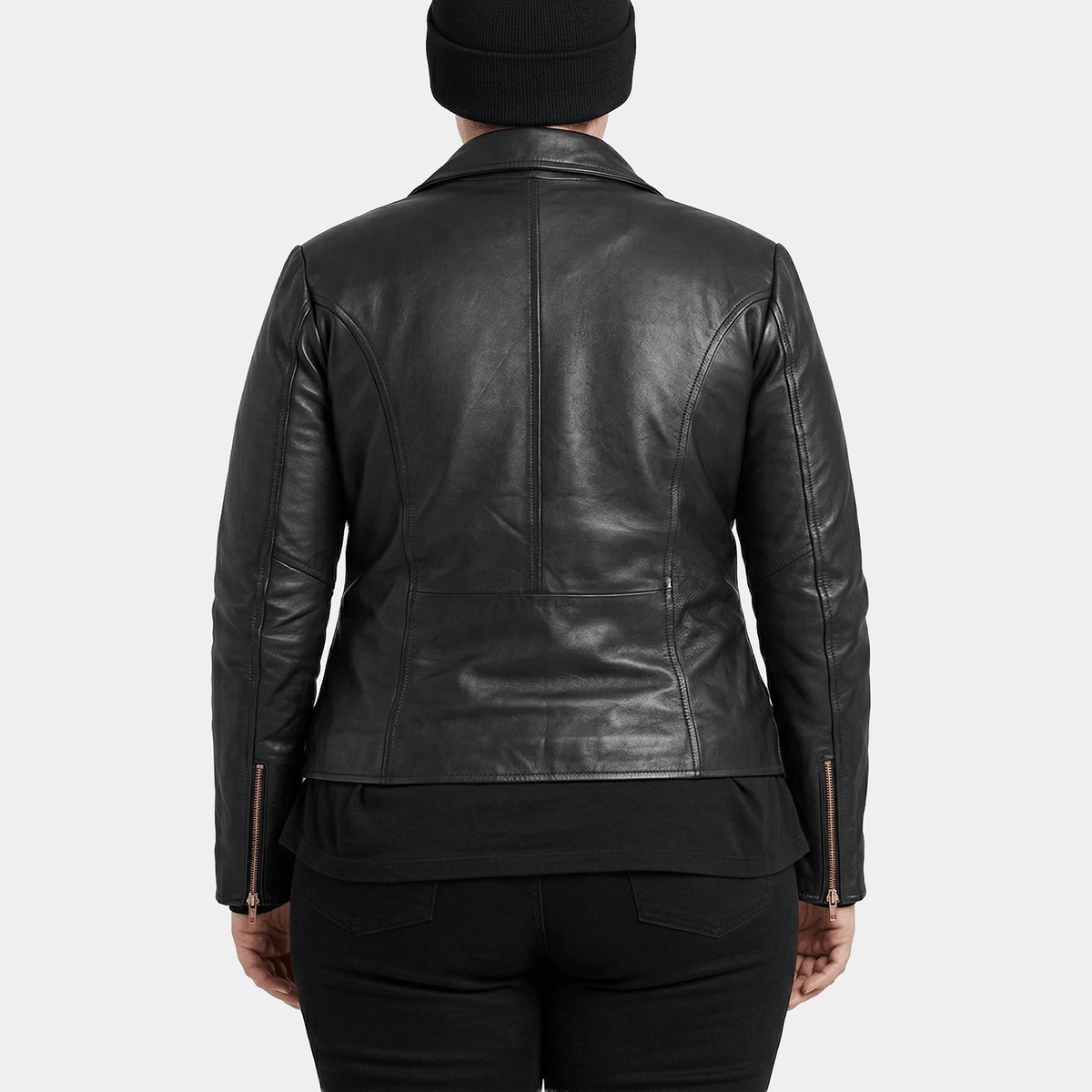Auryn Plus Size Women's Black Leather Biker Jacket with Gold Hardware