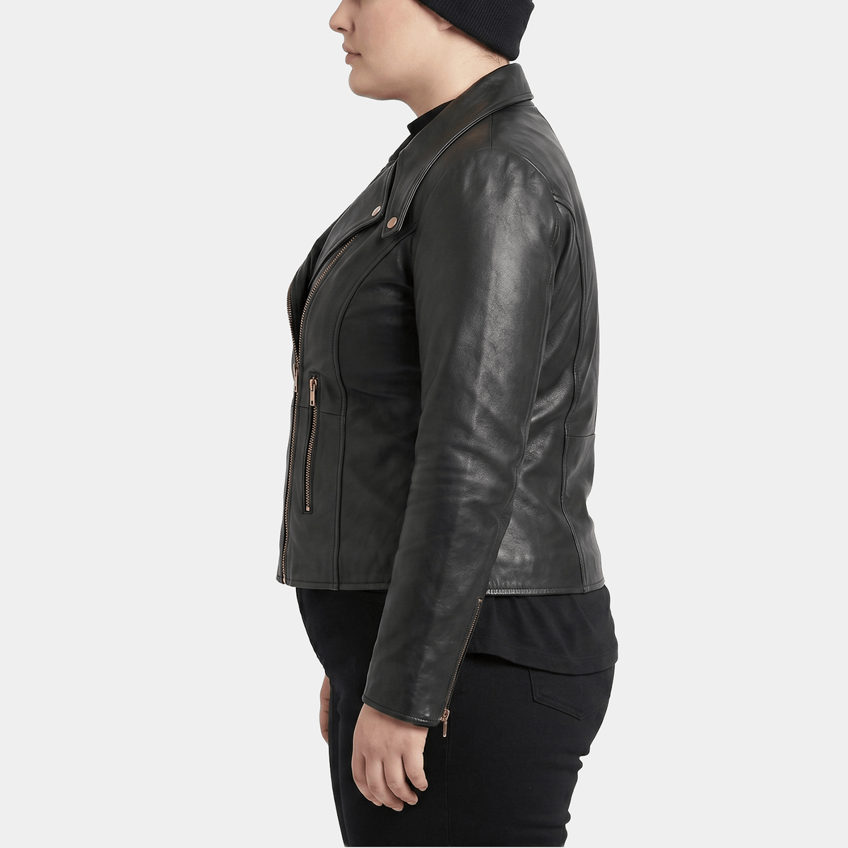 Auryn Plus Size Women's Black Leather Biker Jacket with Gold Hardware