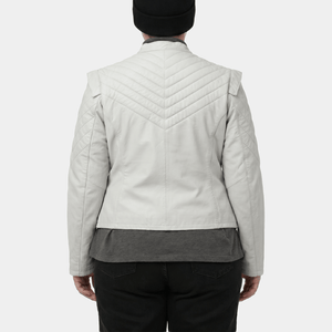 Isolde Plus Size Women's White Leather Biker Jacket