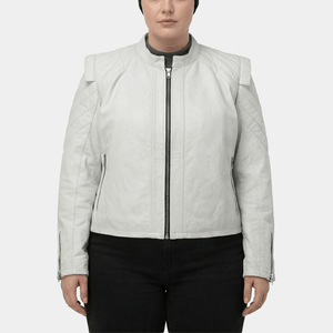 Isolde Plus Size Women's White Leather Biker Jacket