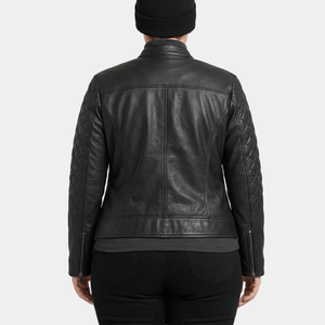 Nyx Plus Size Women's Black Quilted Leather Cafe Racer Jacket Back