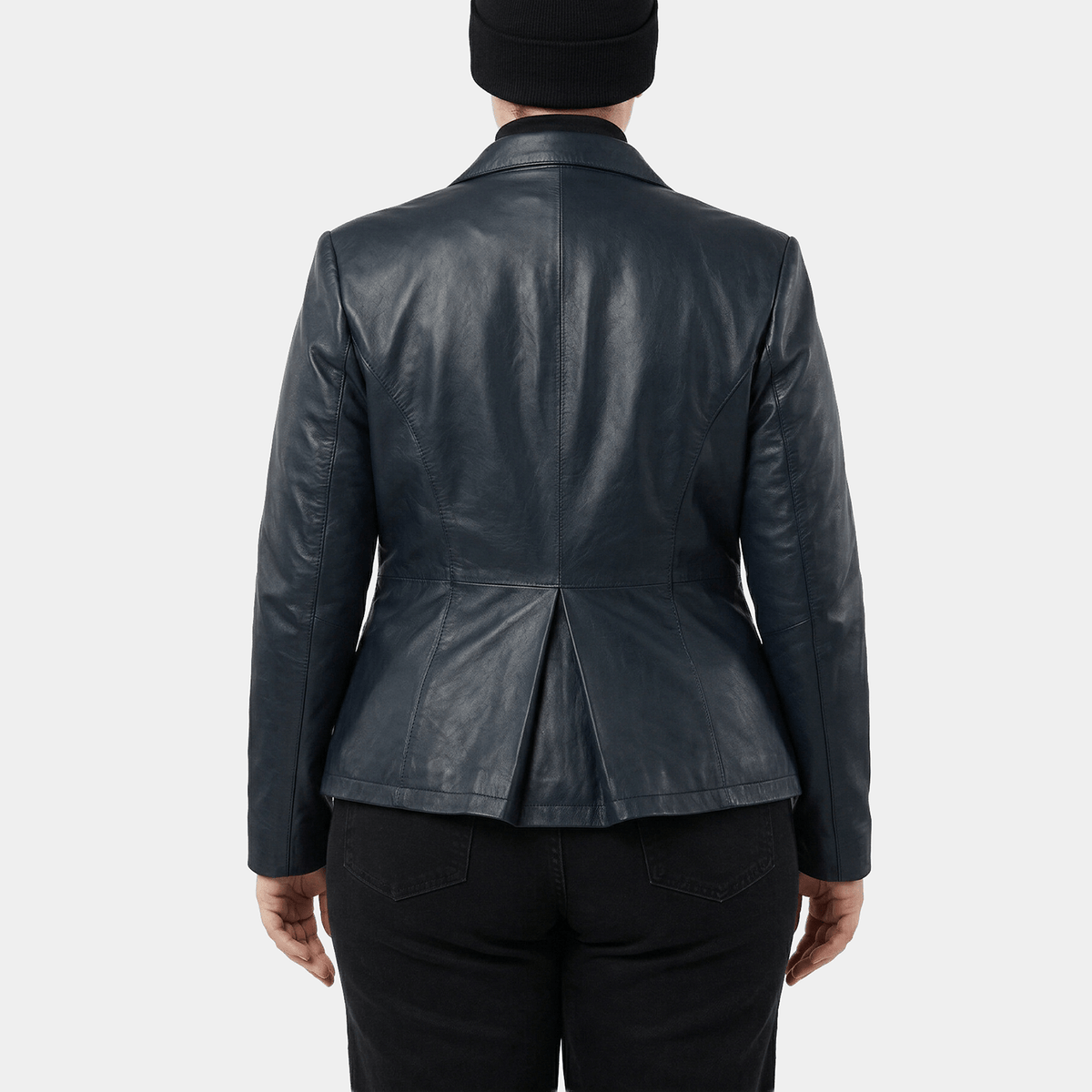 Ravenna Plus Size Women's Navy Leather Blazer Jacket