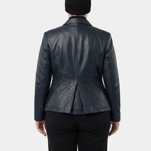 Ravenna Plus Size Women's Navy Leather Blazer Jacket