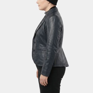 Ravenna Plus Size Women's Navy Leather Blazer Jacket