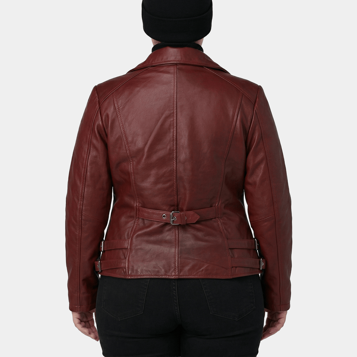 Sereia Plus Size Women's Oxblood Leather Asymmetric Biker Jacket