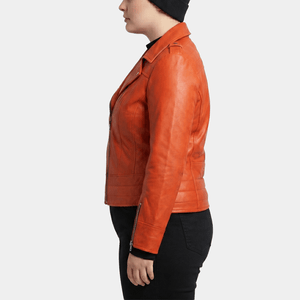 Solène Plus Size Women's Burnt Orange Leather Biker Jacket