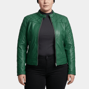 Vivienne Plus Size Women's Green Quilted Leather Moto Jacket