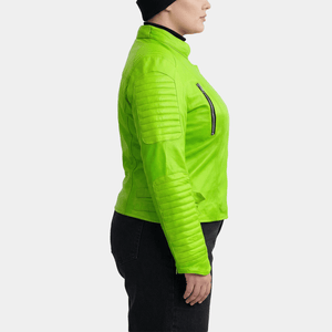 Zelda Plus Size Women's Green Leather Asymmetric Biker Jacket