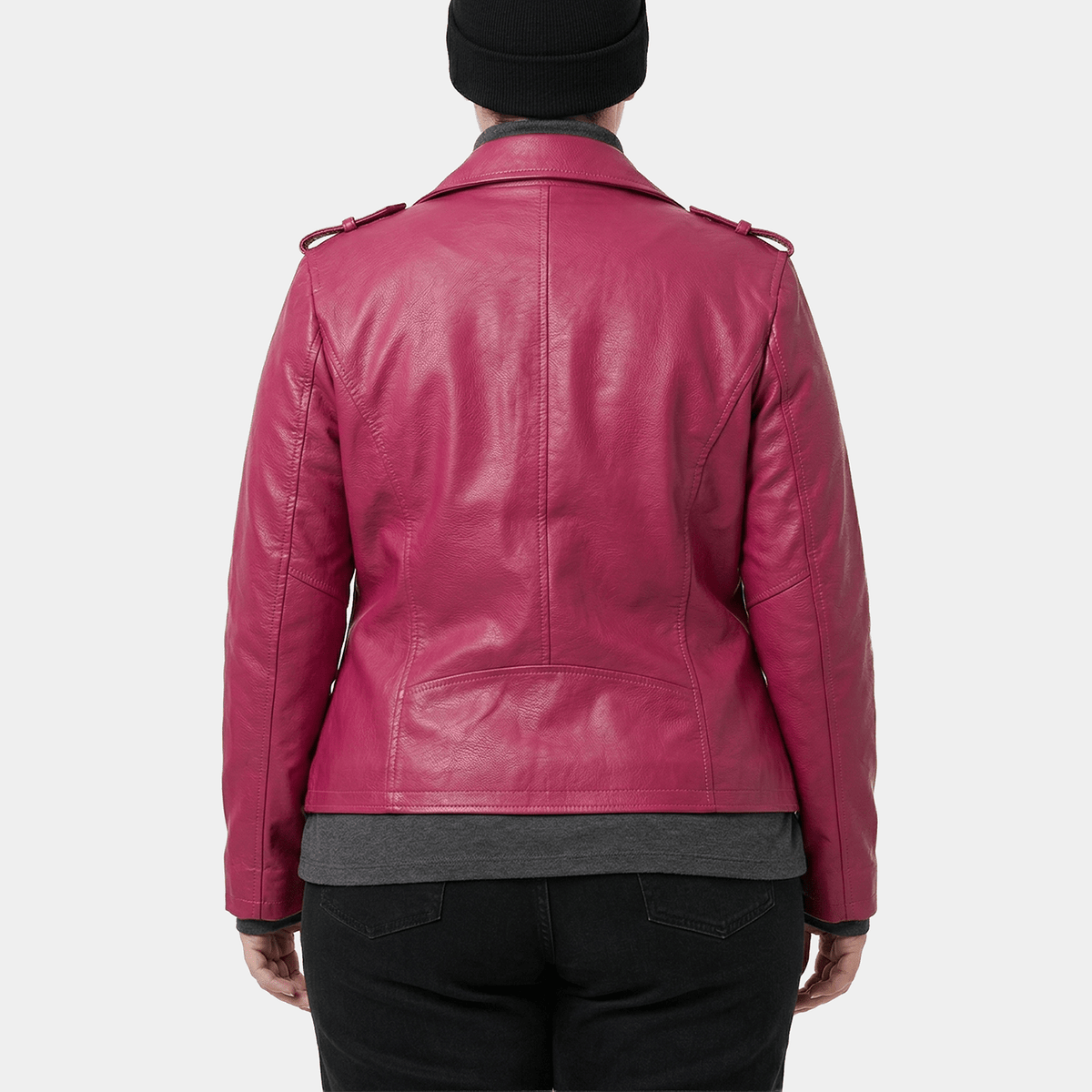 Zorah Plus Size Women's Hot Pink Leather Belted Biker Jacket