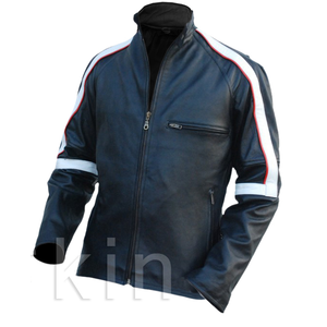Leather Skin Men Back Stripped Genuine Leather Jacket