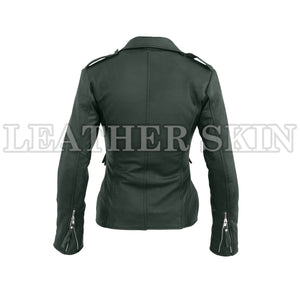 Leather Skin Women Dark Green Brando Synthetic Leather Jacket