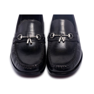 mens black bit loafer leather shoes