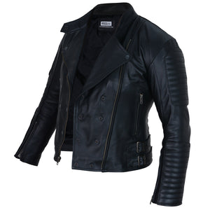 Ava Black Double Breasted Leather Jacket