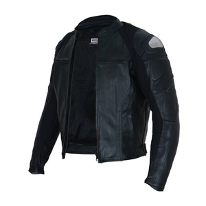 Black Leather Motorcycle Jacket - Protective Armor Leather Biker Moto Jacket Men