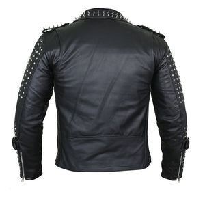 Black Punk Leather Jacket with Spikes Decor