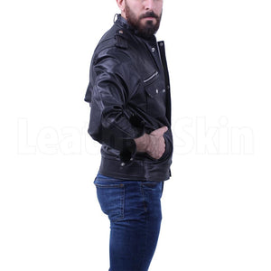 Black leather jacket with side pocket