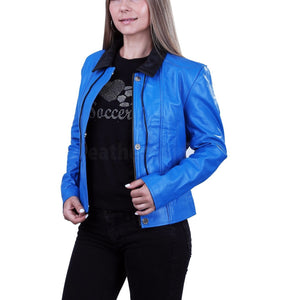 Blue Biker Leather Jacket for Women