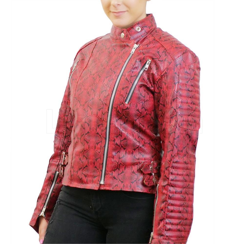 Bold Red Snake Pattern Faux Leather Jacket
