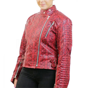 Bold Red Snake Pattern Faux Leather Jacket