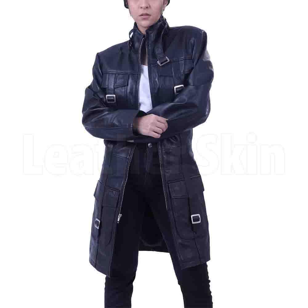 Cowhide Leather Long Coat