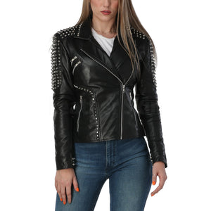 Elishia Cutting Edge Black Spike Studded Leather Jacket