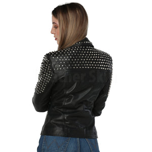 Elishia Cutting Edge Black Spike Studded Leather Jacket