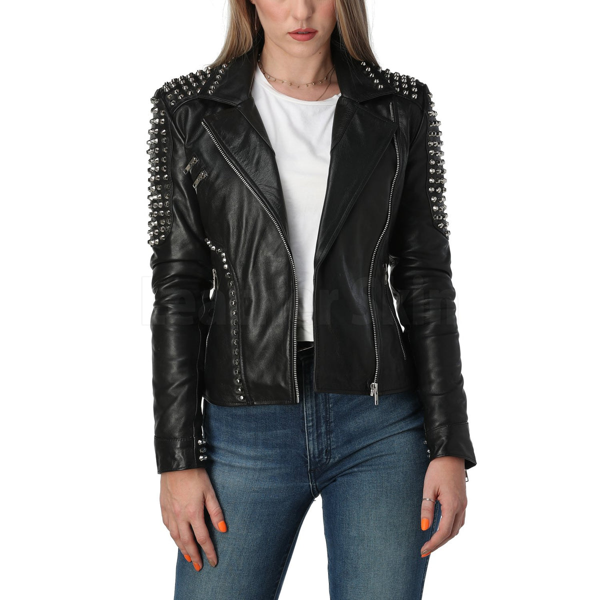 Elishia Cutting Edge Black Spike Studded Leather Jacket
