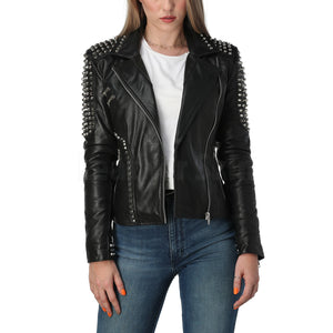 Elishia Cutting Edge Black Spike Studded Leather Jacket