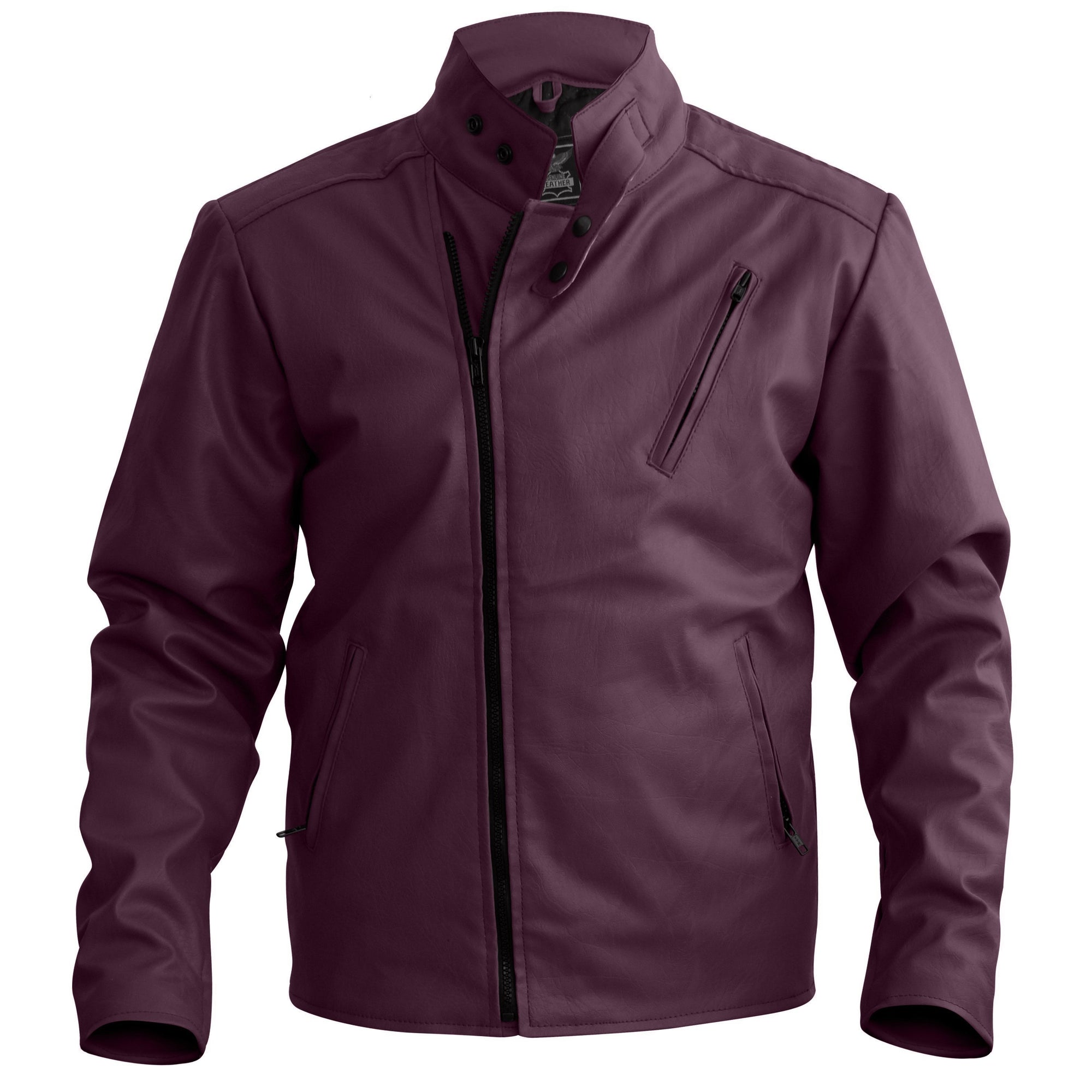 Men Dark Purple Synthetic Leather Jacket
