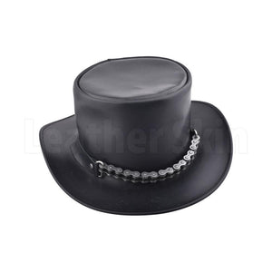 Ebony Black Leather Punk Top Hat
