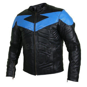 Ideal Black Leather Jacket with Energetic Blue Patch