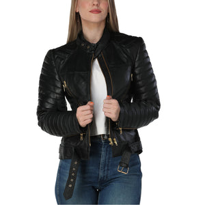 Katherine Black Belted Leather Jacket