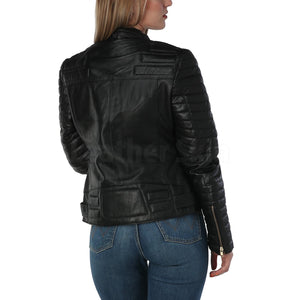 Katherine Black Belted Leather Jacket