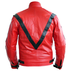 Men Red Thriller Real Leather Jacket Michael Jackson Style
