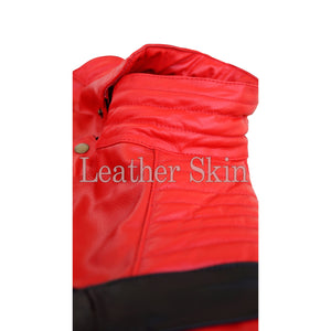Leather Skin Men Red Thriller Premium Genuine Leather Jacket with Black Stripes