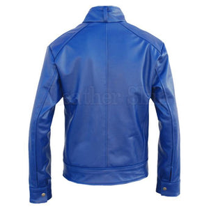 Blue Real Leather Jacket for Men (Back)