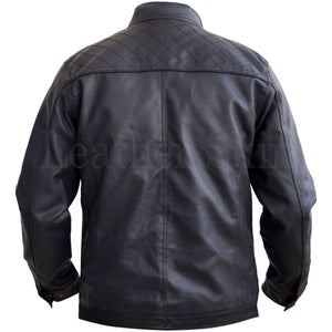 Black Men Real Leather Jacket with Diamond Quilted (Back)