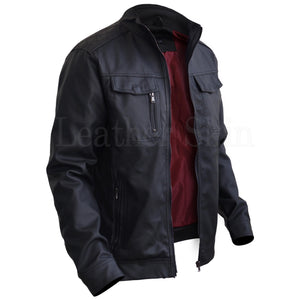 Genuine Black Leather Jacket with Red Lining