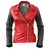 Leather Skin Women Red Brando Genuine Leather Jacket with Black Sleeves