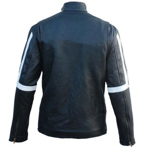 Real Leather Jacket with White Stripes for Men (Back)