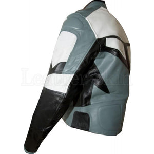 Gray Motorcycle Leather Jacket for Men (Side)