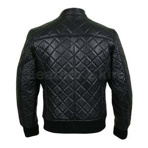 Leather Skin Men Black Diamond Quilted Genuine Leather Jacket