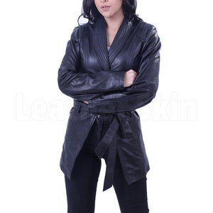 Leather Skin Women Black Belted Fashion Premium Genuine Leather Coat