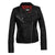 Leather Skin Women Black Belted High Quality Leather Jacket with Red Lining