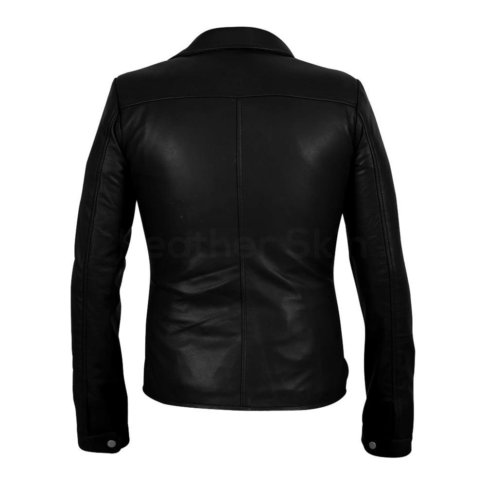 Black Belted Leather Jacket with Red Lining