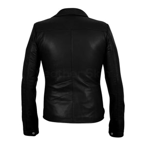 Black Belted Leather Jacket with Red Lining