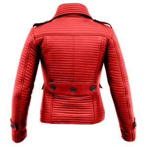 Leather Skin Women Red Rib Quilted Genuine Leather Jacket