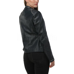 Luna Navy Blue Studded Leather Jacket