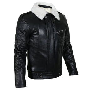 black genuine leather jacket with fur mens