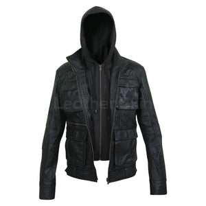 mens real leather jacket with hood